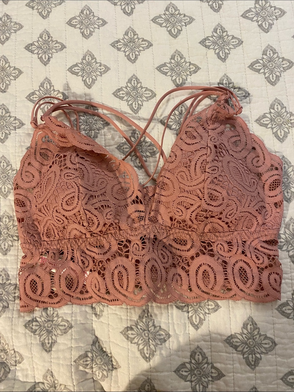 PINK Victoria's Secret Dusty Rose Lace Bralette with Strappy Back